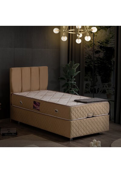 Setaymobilya Baza, Tetra Bej Tek Kişilik Baza + Başlık + Deluxe Yatak