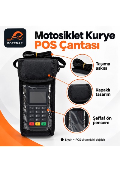 Motenar Motosiklet Kurye Pos Çantası Şeffaf Pencereli Siyah