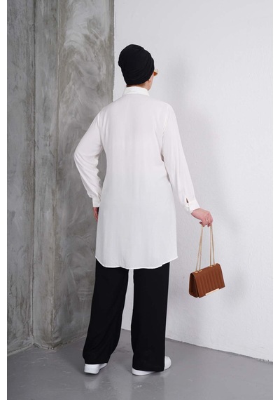 Polologin Butik Beyaz Tunik Siyah Pantolon Takım Beyaz Siyah