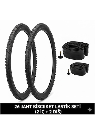 26 Jant Lastik Seti - 2 Dış Lastik 26x1.95 + 2 İç Lastik Oto Kalın Sibop - Takım Bisiklet Lastiği