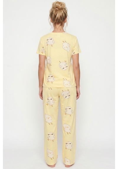Siyah İnci İnce Soft Örme Mevsimlik Pijama Takımı 8003 Sarı Civciv