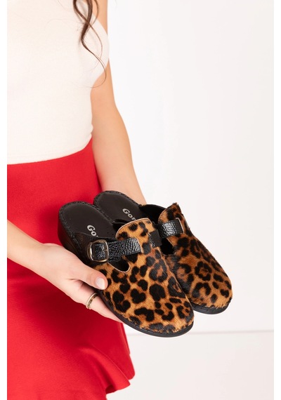Gondol Ortopedik Deri Leopar Desenli Sabo Terlik Yprk.515 Leopar