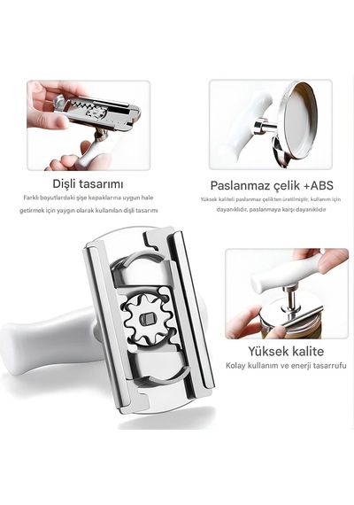 Kanji Pratik Kavanoz Ve Şişe Kapak Açacağı - Beyaz Paslanmaz Çelik, Ayarlanabilir, Ergonomik Tutma Sku: Smg8690010558879 Diğer