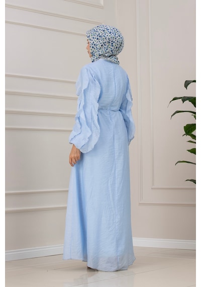 Sevitli Kolları Fırfır Detaylı Simay Elbise-bebe Mavi-5789