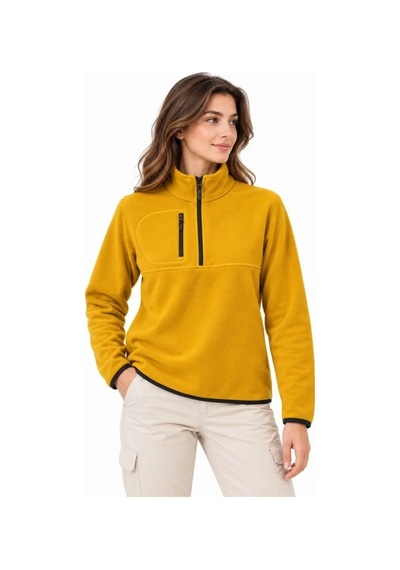 Polar Dik Yaka Yarım Fermuarlı Fermuarlı Göğüs Cepli Regular Fit Kışlık Sweatshirt - Hardal Sarısı