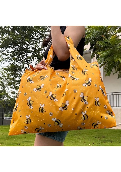 My Balli Store Büyük Boy Alışveriş Ve Pazar Çantası, Dayanıklı Polyester Omuz Tote Çanta Arı Baskılı