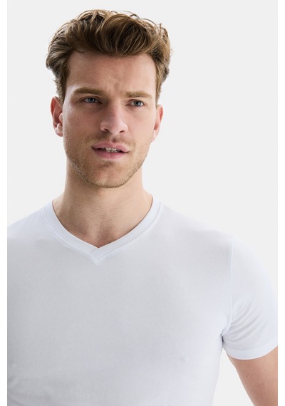 Ucla Vanness Beyaz V Yaka Yaka Tshirt Düz Erkek Tshirt Beyaz