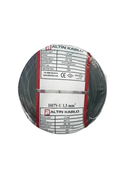 Altın 1,5 Mm Nya Kablo Siyah Tek Telli Bakır Tesisat Kablosu 25 Metre