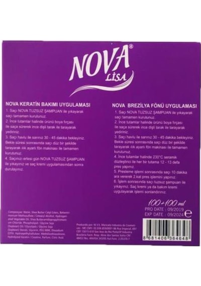Nova Lisa Mini Brezilya Keratin Özlü Şampuan 100 ML + Keratin 100 ML