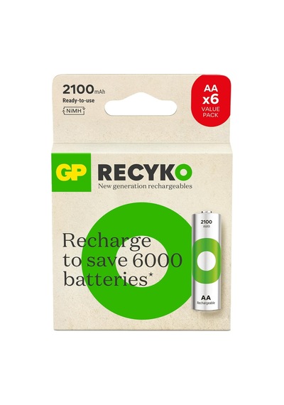 Batteries Recyko 2100 Aa Kalem Ni-mh Şarjlı Pil, 1.2 Volt, 6'li Kart