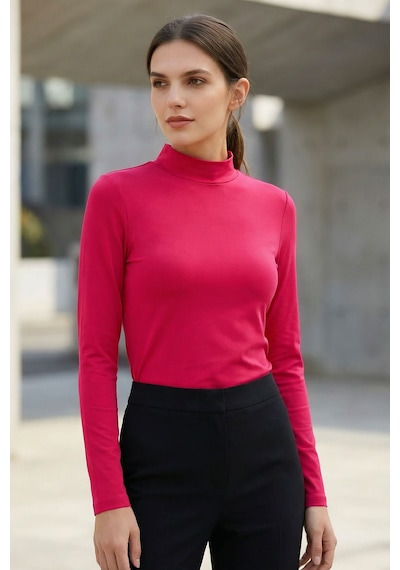 Pembe Balıkçı Yaka Basic Uzun Kollu Kadın Body - 97306 Pembe