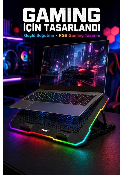 Fury E-sport Rgb Laptop Soğutucu 2 Fanlı Ayarlanabilir Standlı Notebook Soğutucu