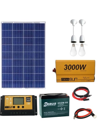 Kamusolar 300 W Aydınlatma Solar Paket Televizyon + Aydınlarma + Telefon Şarjı