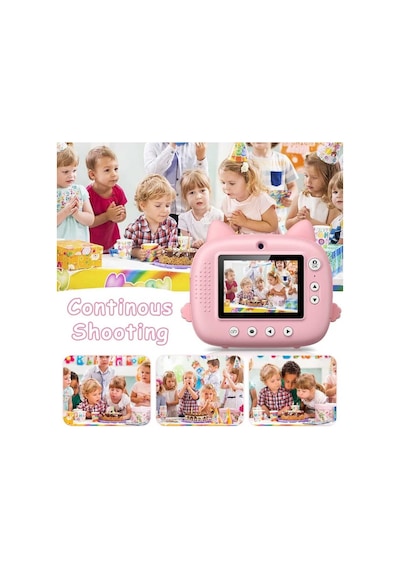 Çocuk Fotoğraf Makinesi Dijital Hd Video Kamera Anlık Termal Resim Kağıt Baskılı Yazıcı Pink - 587427494