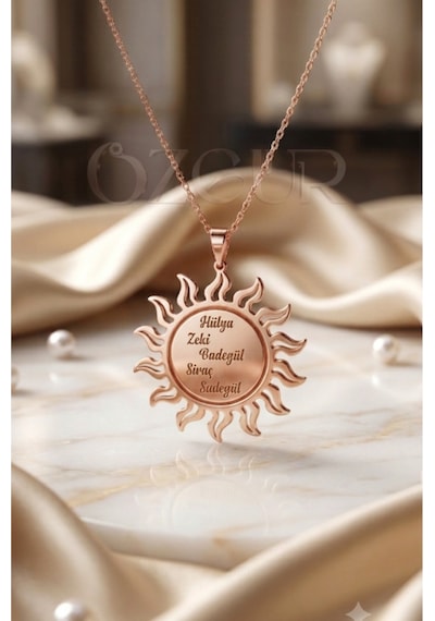 925 Ayar Gümüş İsimli Güneş Kolye Rose Gold