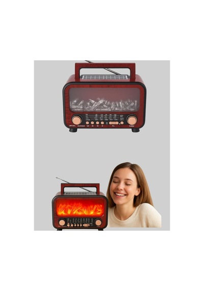 Şömine Alev Işıklı Solar Bluetooth Hoparlör 7w Güçlü Ses Fm Radyo - Glst5360-6370 Renkli