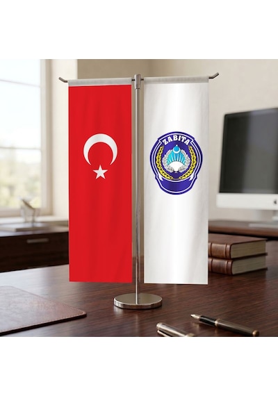 Zabıta Müdürlüğü Arması Ve Türk Bayrağı Kırlangıç T Tipi Masa Bayrak Takımı Diğer