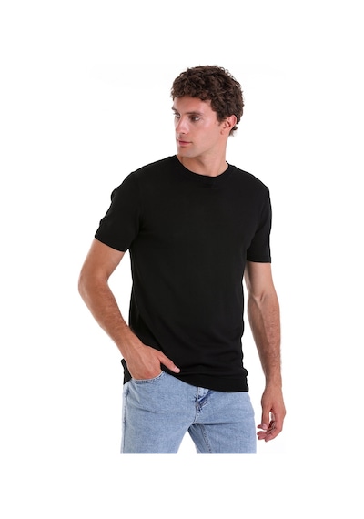 Hatemoğlu Siyah Slim Fit Düz Bisiklet Yaka Rayon Triko Tişört Siyah