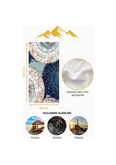Dijital Baskı Plaj Deniz Havlusu Astroloji Desenli Peştamal Hvl0056 Renkli