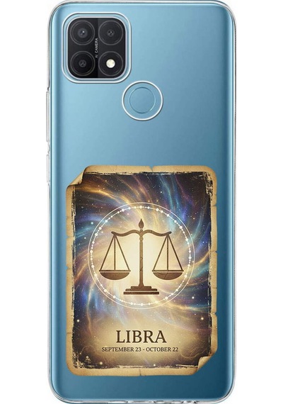 Oppo A15 İle Uyumlu Burç Kartları Terazi Tasarımlı Şeffaf Silikon Kılıf Şeffaf