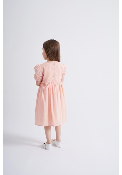 Oliventhekid Kolları Ve Beli Lastikli Kız Çocuk Elbise Pembe Pembe