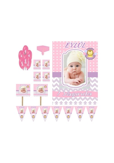 Pembe Mor Konsept Temalı Doğum Günü Süsleme Ve Magnet Set, 1 Yaş