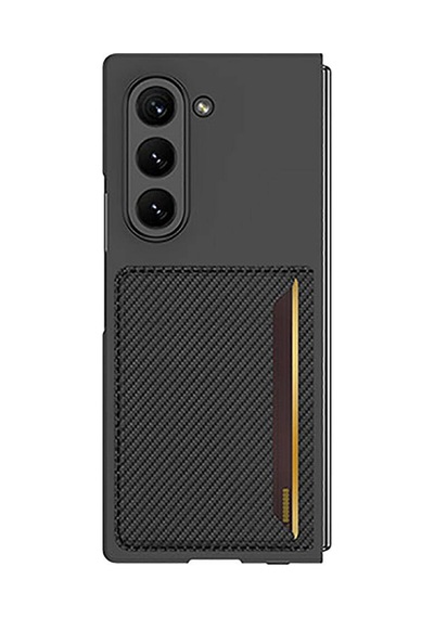 Kilifone - Galaxy Z Fold 6 Uyumlu Kılıf Karbonfiber Arka Yüzey Kartlıklı Z-kart Kıpta Sert Kapak - Siyah - T32931