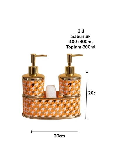 Premium Porselen Kaz Ayağı 2 Hazneli Sıvı Sabunluk, Süngerlik Bölmeli 46978 Çok Renkli