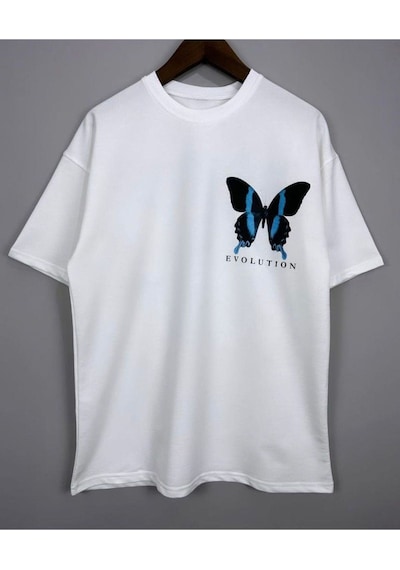 Flood Of Style Erkek Beyaz Evolutuıon Baskılı Oversize Tshirt