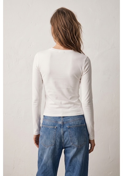 Elemge %95pamuk %5likra Vücuda Oturan Magic Fit Beyaz Kadın Stretch Uzun Kollu T-shirt Compact Penye Esnek Basic Tişört Elastan Bluz
