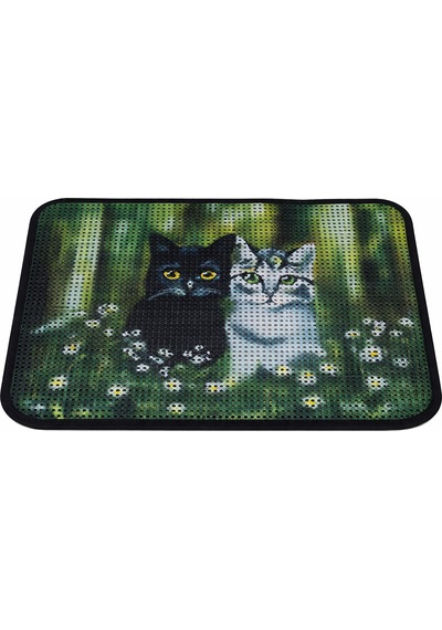 Petesia Kedi Tuvalet Önü Elekli Paspas 60x45 Cm Siyah-beyaz Kediler