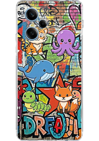 Redmi Note 12 Pro 5g İle Uyumlu Grafiti Mini Tasarımlı Şeffaf Silikon Kılıf Şeffaf