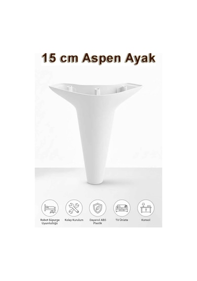 Aspen 15 Cm Beyaz 4'lü Set Koltuk Baza Dolap Tv Ünitesi Yatak Odası Konsol Ayağı Siyah