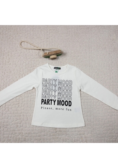 Momikon Kız Çocuk Party Mood Yazılı Pamuklu Sweat Krem