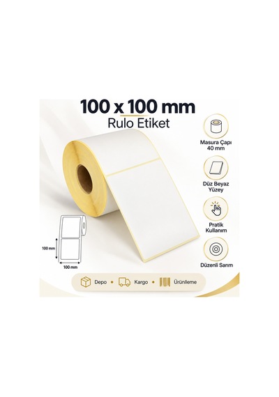 100x100 Mm Rulo Ribonlu Barkod Etiketi 40 Mm Masura 500 Sarım 500 Adet