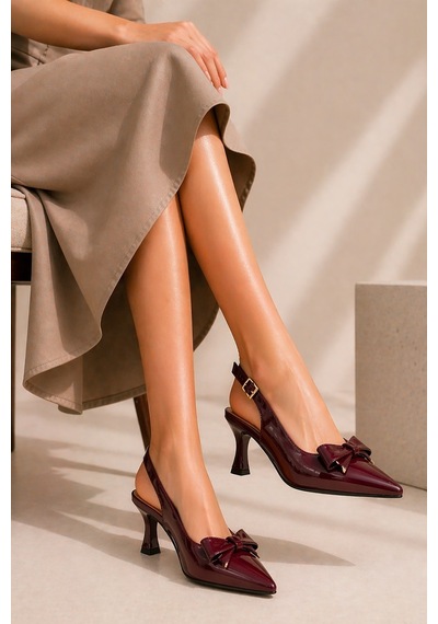 Celira Bluefeet Bordo Fiyonklu Rugan 8 Cm Kadın Topuklu Ayakkabı