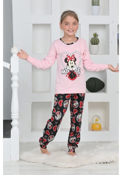 Miniğimin Cicileri Mnn Ms Kalpli Kız Çocuk Pijama Takımı - Krem Krem