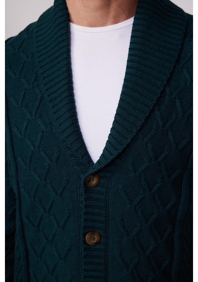 Tudors Erkek Slim Fit Dar Kesim Desenli Yumuşak Dokulu Düğmeli Yeşil Hırka-28816 Yeşil