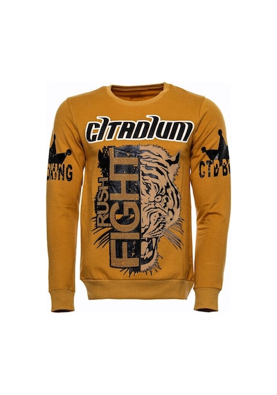 Hardal Taşlı Baskılı Bsiklet Yaka Sweatshirt - Wessi Siyah
