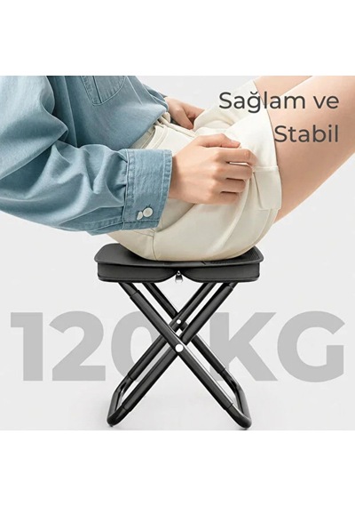 Katlanabilir Taşınabilir Kamp Taburesi,hafif, Dayanıklı Ve Fermuarlı Saklama Bölmeli Outdoor-1710 Siyah
