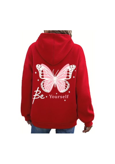 Uyguntarz Unisex Be Your Self Baskılı Tasarım Oversize Sweatshirt Kırmızı