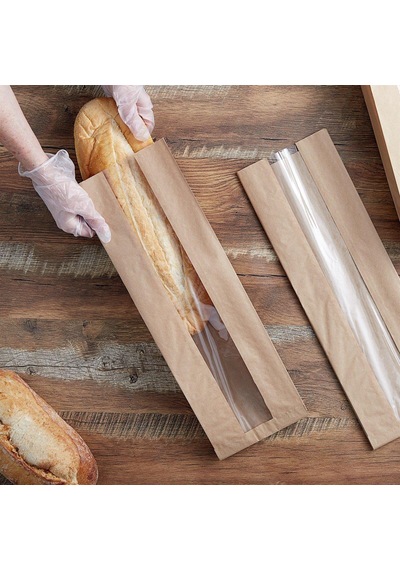 Pencereli Şemua Çizgili Baget Ekmek Fırın Kese Kağıdı Orta Boy 15 x 33 CM 1500 G 240 Adet