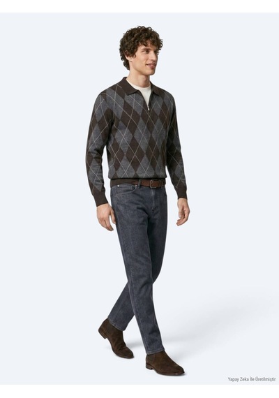 Kip Koyu Mavi Düz Slim Fit Denim Pamuk Karışımlı Pantolon