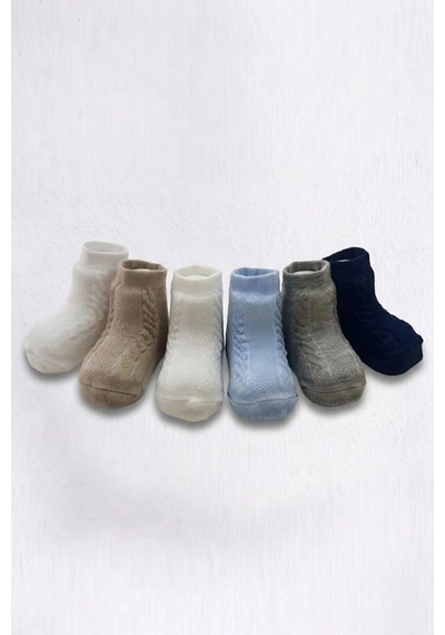 Cocole Socks Erkek Bebek Soket Çorabı Kraft Kutulu 6'lı Set Pamuklu 0-1 Yaş Örgülü Çok Renkli