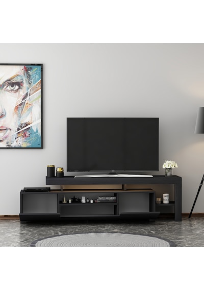 T0014 Led Işıklı Tv Sehpası - Ahşap Siyah Ahşap Siyah