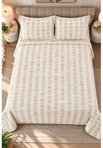 Kapreo Home Hennesey 3 Parça Comforter Yorgan Yatak Örtüsü Seti Çift Kişilik 240x260 Krem