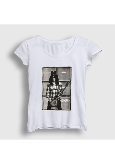 Presmono Kadın Amps Guns N' Roses Slash T-shirt Beyaz