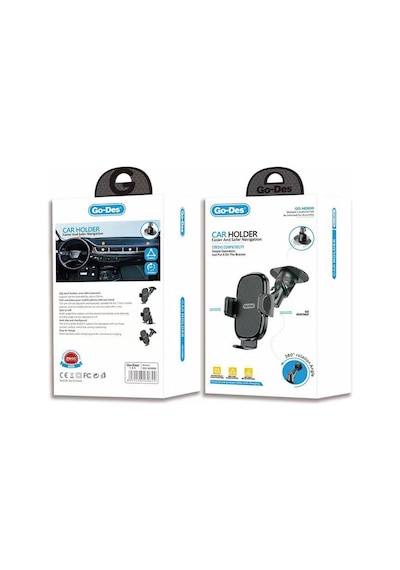 360 Oynar Başlıklı Düz Zemin Araç İçi Telefon Tutucu Go Des Gd-hd990 Siyah