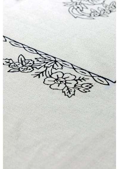 Doğal Pamuk Keten Kare Masa Örtüsü - 155x155 Cm, El Baskılı Şık Tasarım Beyaz - 677356837 Beyaz