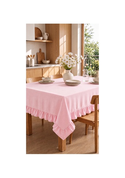 Fırfırlı Pamuklu Kumaş Masa Örtüsü Pembe - 719735433 Pembe